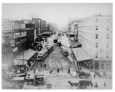 Straßenbahn-Wende auf der Market Street, Philadelphia, ca. 1910 von American Photographer